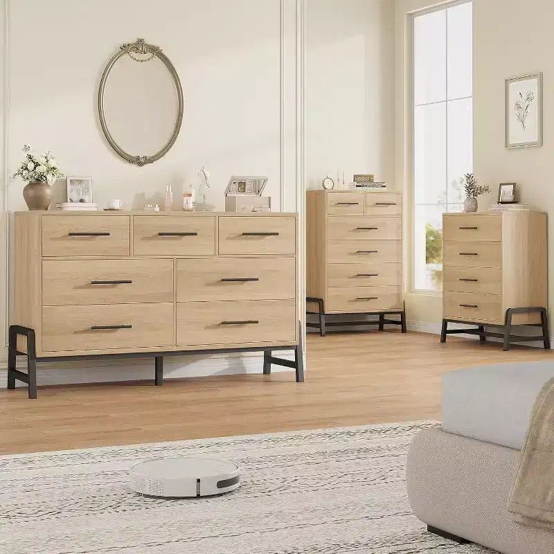 Commode haute de 38,6 po, commode 4 tiroirs pour chambre à coucher, armoire de rangement en bois