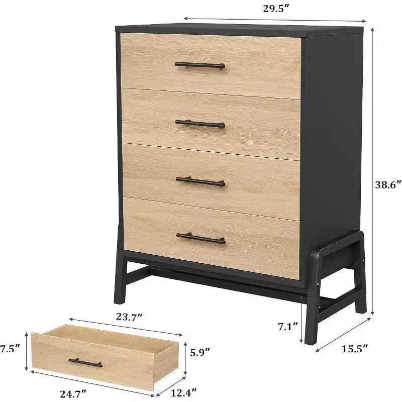 Commode haute de 38,6 po, commode 4 tiroirs pour chambre à coucher, armoire de rangement en bois