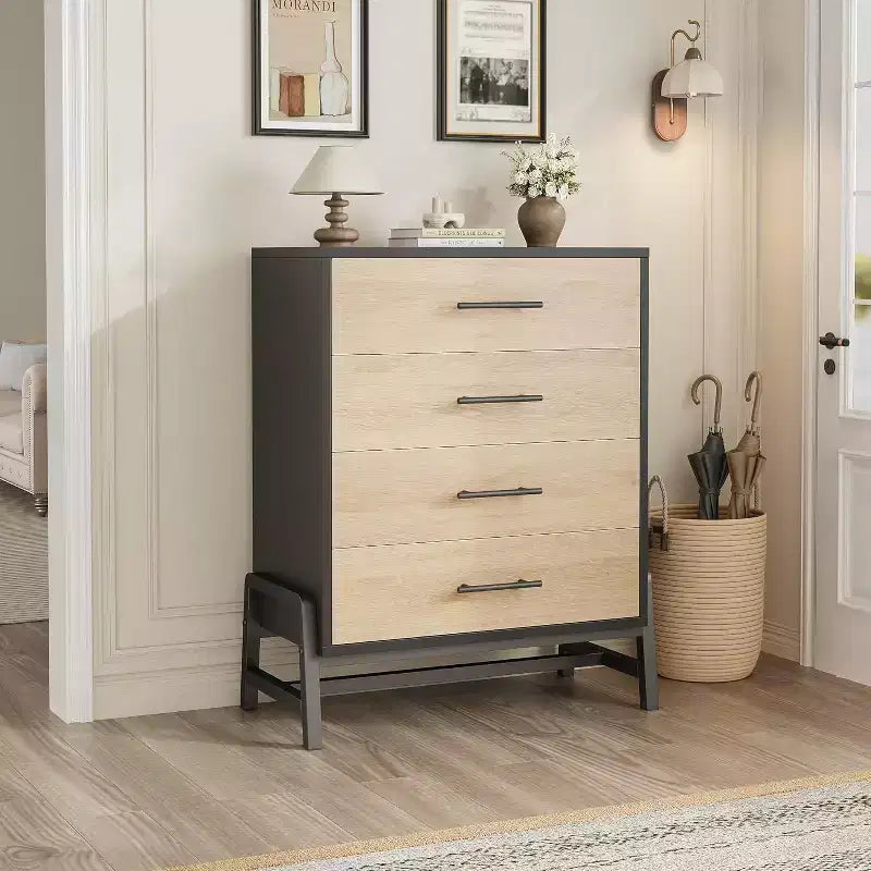 Commode haute de 38,6 po, commode 4 tiroirs pour chambre à coucher, armoire de rangement en bois