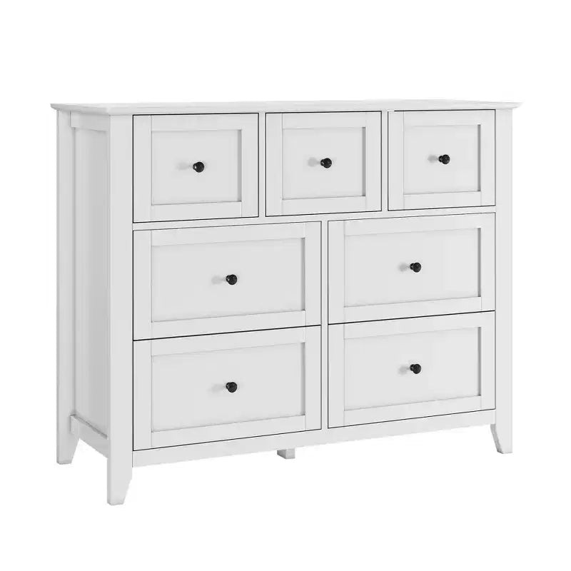 Dresser for Bedroom - Farmhouse Wood Dressers &amp; Chest of Drawers for Clothes, with 7 Deep Drawers, Gold Handles, for Living Room, Bedroom, Hallway