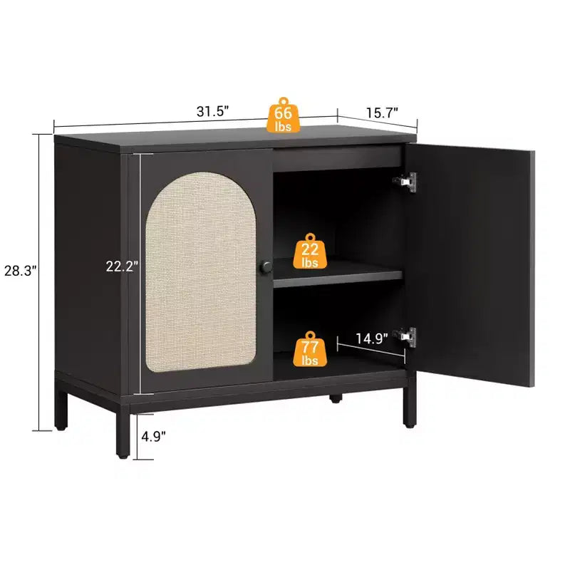 Buffet en rotin avec portes en rotin et étagères réglables