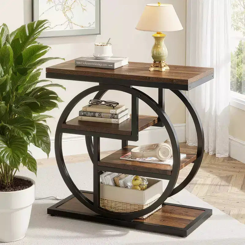 Table d'appoint de rangement à 4 niveaux Assemblage facile MDF renforcé Cadre en métal robuste