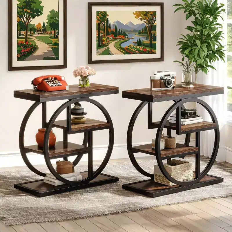 Table d'appoint de rangement à 4 niveaux Assemblage facile MDF renforcé Cadre en métal robuste