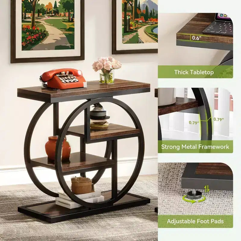 Table d'appoint de rangement à 4 niveaux Assemblage facile MDF renforcé Cadre en métal robuste