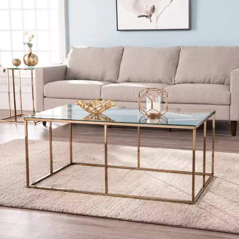 Table basse contemporaine avec plateau en verre - Champagne