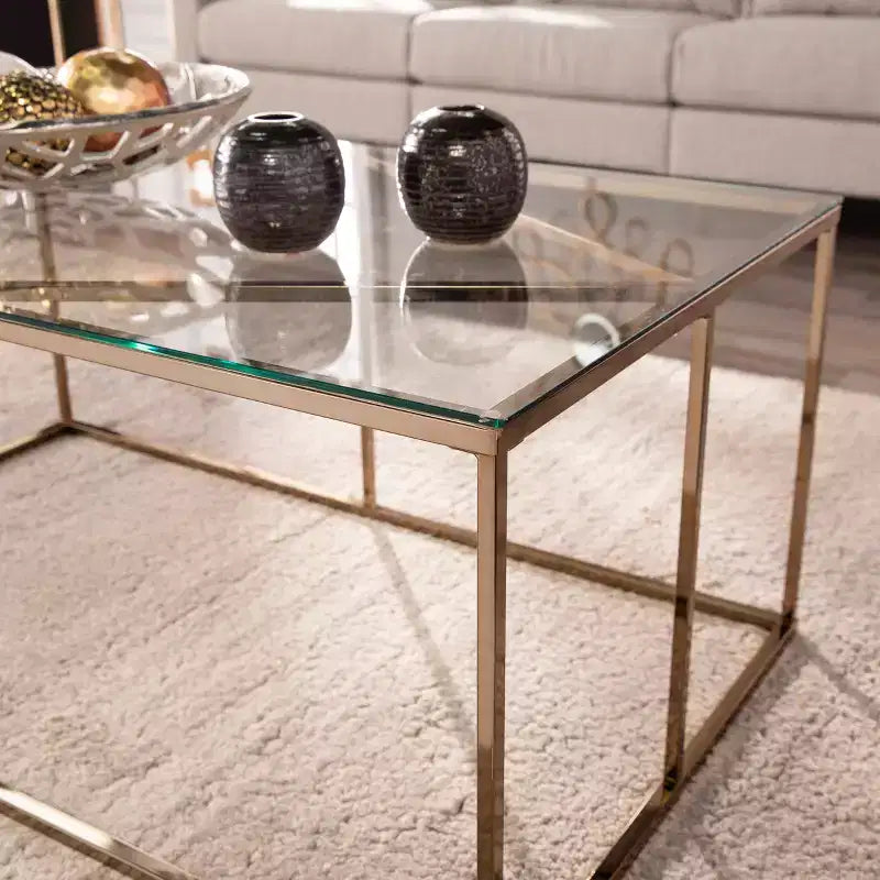 Table basse contemporaine avec plateau en verre - Champagne