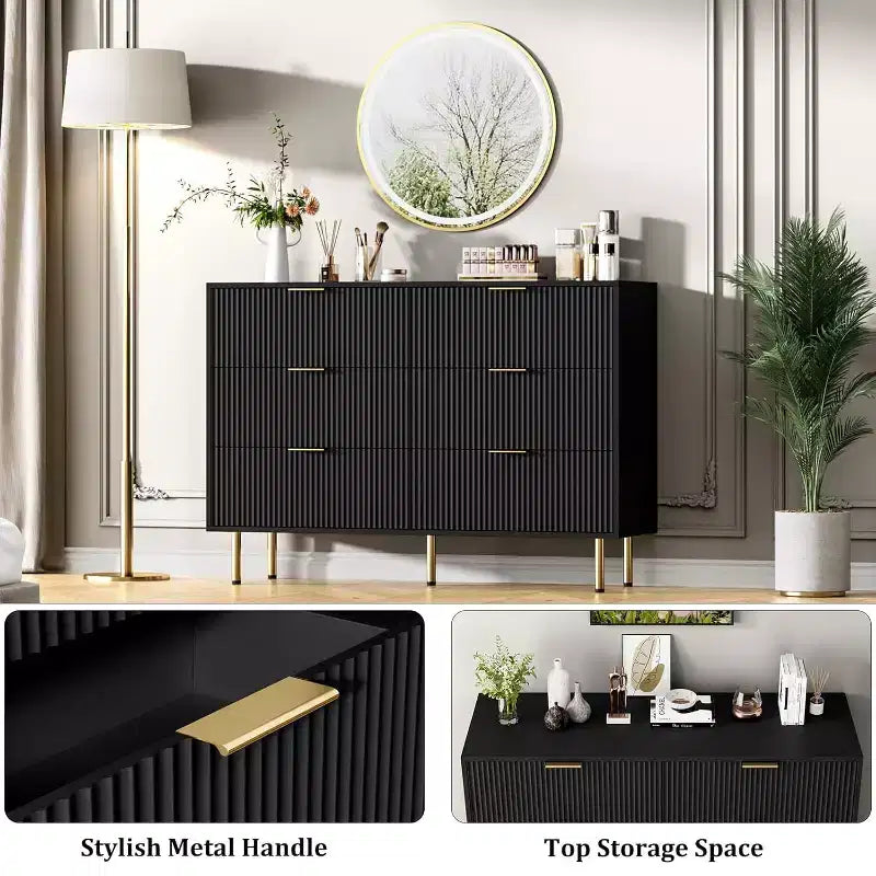 Dresser for Bedroom, 6 Drawer Dresser, Modern Chest of Drawers, Wood Drawer Organizer for Bedroom, Living Room, Hallway, Entryway