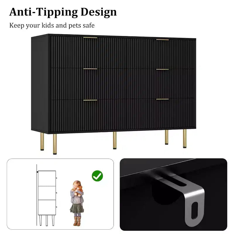 Dresser for Bedroom, 6 Drawer Dresser, Modern Chest of Drawers, Wood Drawer Organizer for Bedroom, Living Room, Hallway, Entryway