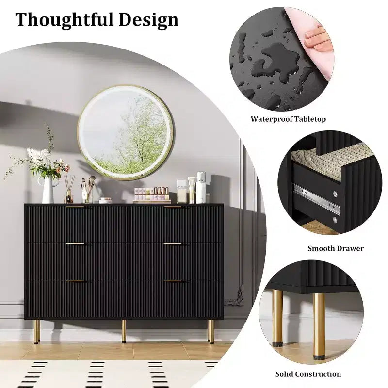 Dresser for Bedroom, 6 Drawer Dresser, Modern Chest of Drawers, Wood Drawer Organizer for Bedroom, Living Room, Hallway, Entryway