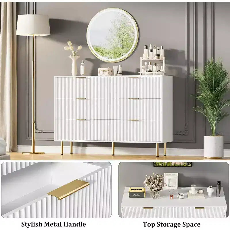 Dresser for Bedroom, 6 Drawer Dresser, Modern Chest of Drawers, Wood Drawer Organizer for Bedroom, Living Room, Hallway, Entryway