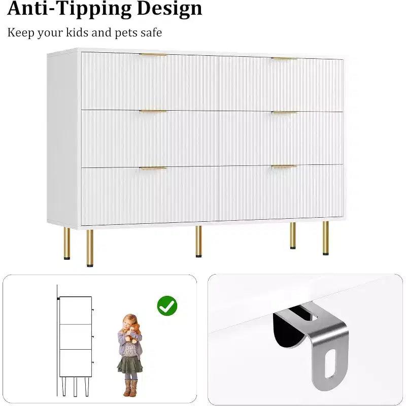 Dresser for Bedroom, 6 Drawer Dresser, Modern Chest of Drawers, Wood Drawer Organizer for Bedroom, Living Room, Hallway, Entryway