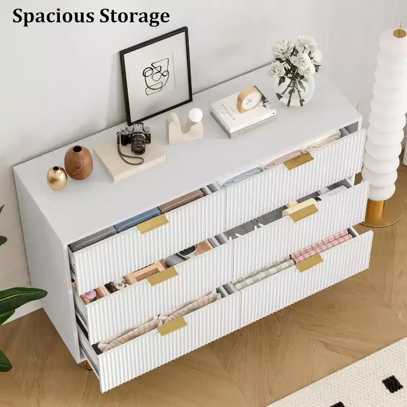 Dresser for Bedroom, 6 Drawer Dresser, Modern Chest of Drawers, Wood Drawer Organizer for Bedroom, Living Room, Hallway, Entryway