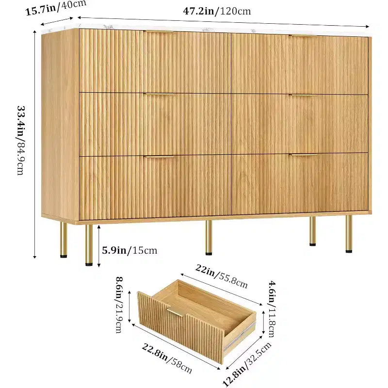 Dresser for Bedroom, 6 Drawer Dresser, Modern Chest of Drawers, Wood Drawer Organizer for Bedroom, Living Room, Hallway, Entryway