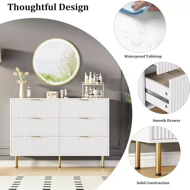 Dresser for Bedroom, 6 Drawer Dresser, Modern Chest of Drawers, Wood Drawer Organizer for Bedroom, Living Room, Hallway, Entryway