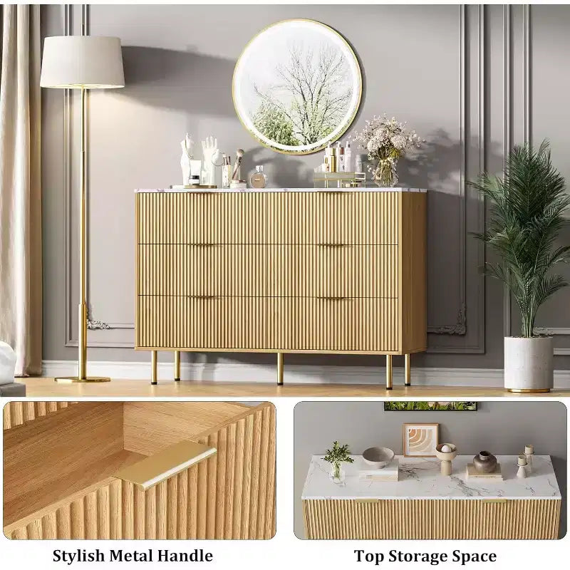 Dresser for Bedroom, 6 Drawer Dresser, Modern Chest of Drawers, Wood Drawer Organizer for Bedroom, Living Room, Hallway, Entryway