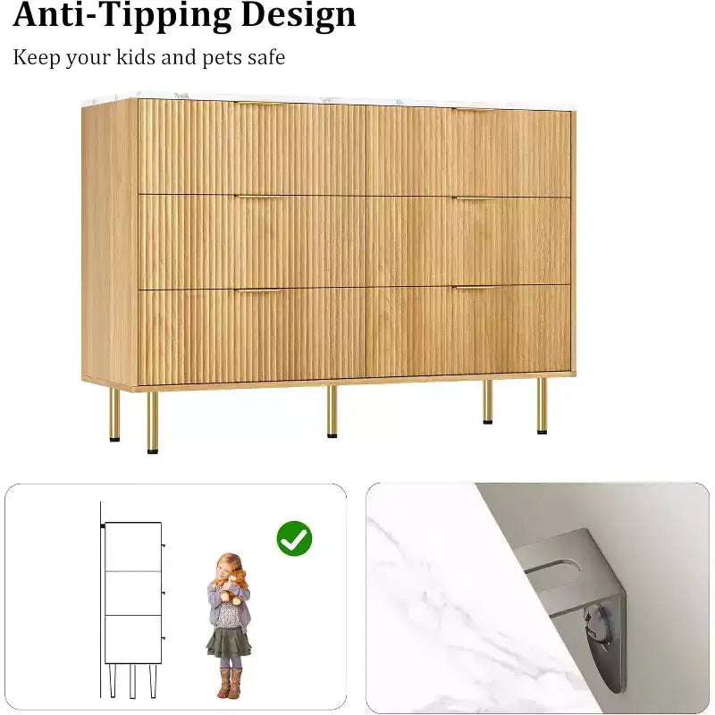 Dresser for Bedroom, 6 Drawer Dresser, Modern Chest of Drawers, Wood Drawer Organizer for Bedroom, Living Room, Hallway, Entryway