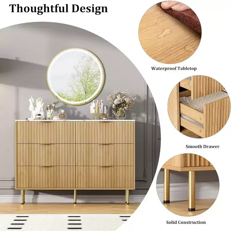 Dresser for Bedroom, 6 Drawer Dresser, Modern Chest of Drawers, Wood Drawer Organizer for Bedroom, Living Room, Hallway, Entryway