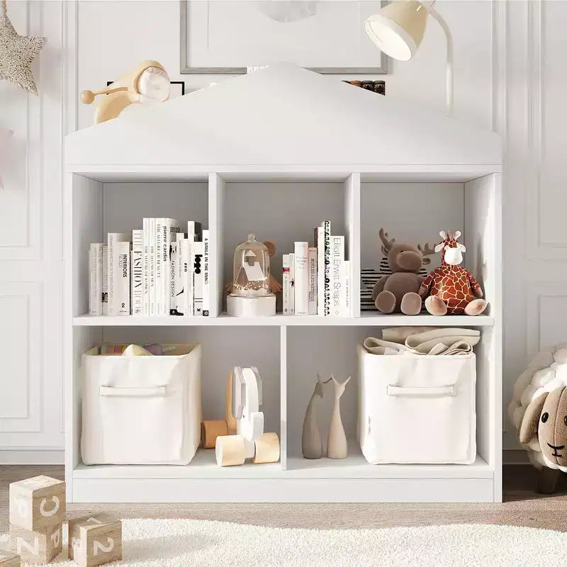5-Cubby Kids Toy Storage Organizer - White Wooden Bookshelf for Playroom, Nursery & Kids Bedroom