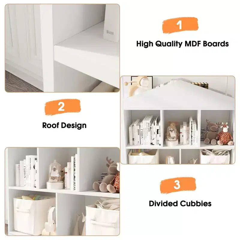 5-Cubby Kids Toy Storage Organizer - White Wooden Bookshelf for Playroom, Nursery & Kids Bedroom