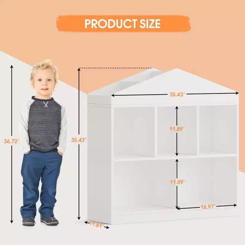 5-Cubby Kids Toy Storage Organizer - White Wooden Bookshelf for Playroom, Nursery & Kids Bedroom