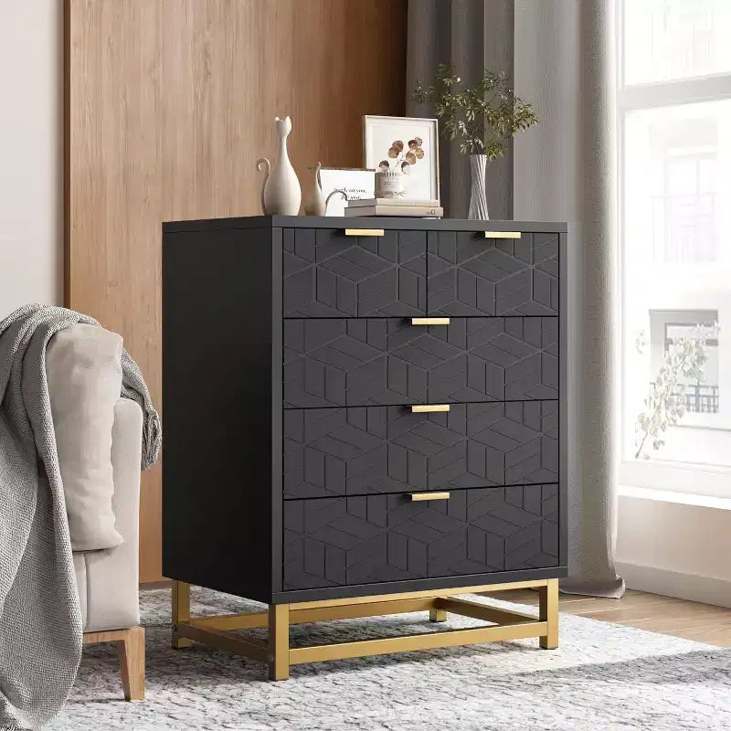 Drawer Storage Cabinet, Dresser for Bedroom, 53.5 Dresser Organizer with Metal Handle and Legs