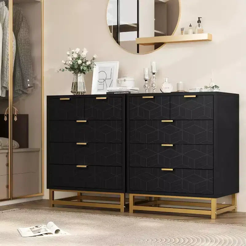 Drawer Storage Cabinet, Dresser for Bedroom, 53.5 Dresser Organizer with Metal Handle and Legs