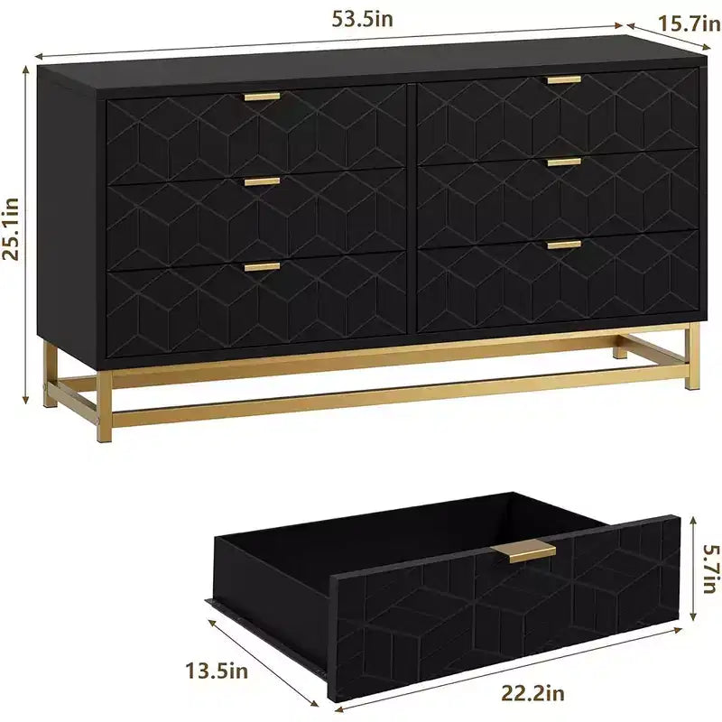Drawer Storage Cabinet, Dresser for Bedroom, 53.5 Dresser Organizer with Metal Handle and Legs