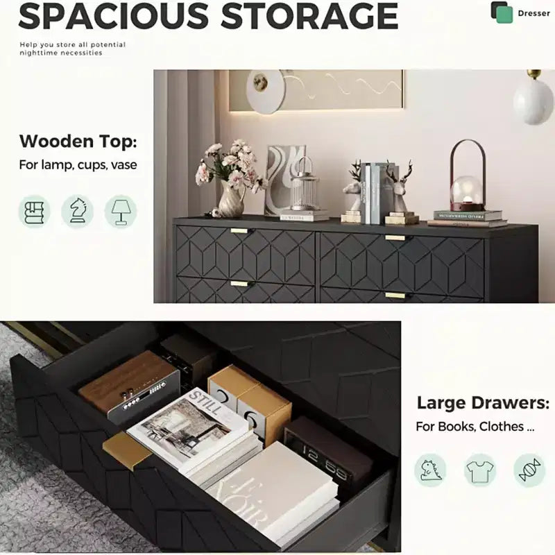 Drawer Storage Cabinet, Dresser for Bedroom, 53.5 Dresser Organizer with Metal Handle and Legs