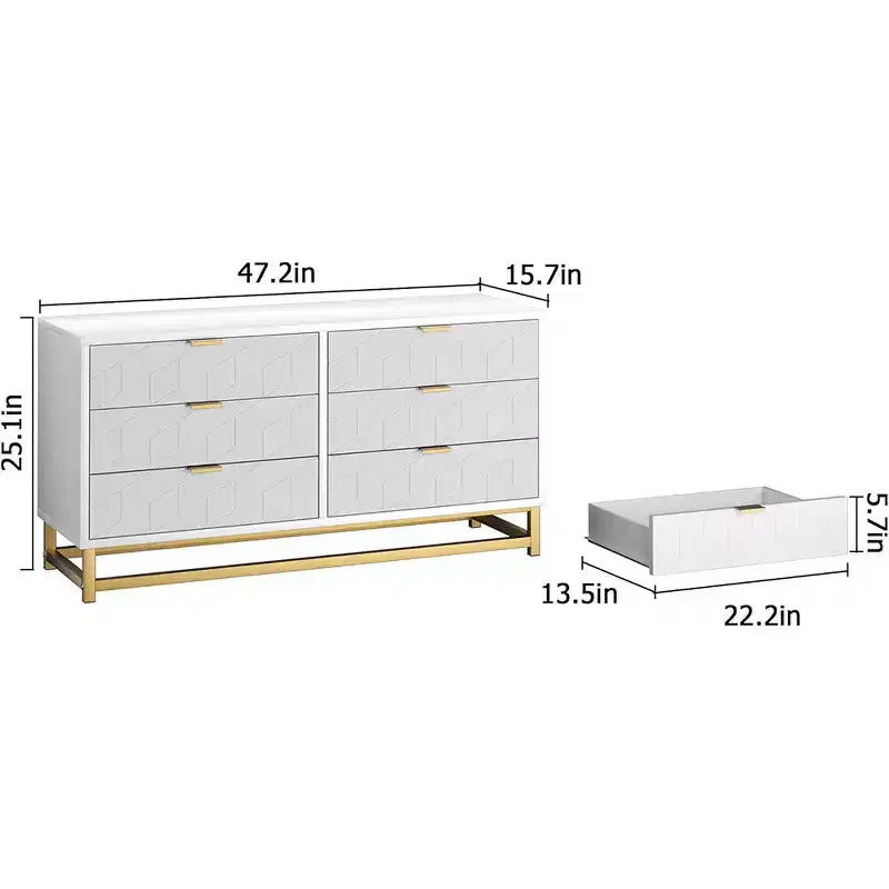 Drawer Storage Cabinet, Dresser for Bedroom, 53.5 Dresser Organizer with Metal Handle and Legs