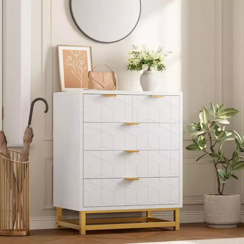 Drawer Storage Cabinet, Dresser for Bedroom, 53.5 Dresser Organizer with Metal Handle and Legs