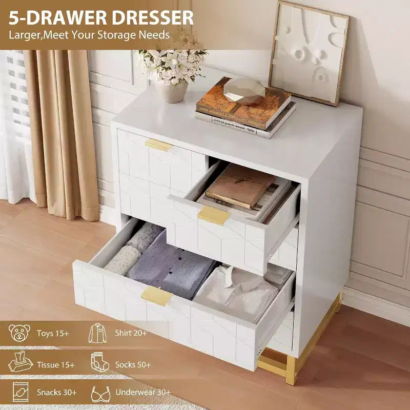 Drawer Storage Cabinet, Dresser for Bedroom, 53.5 Dresser Organizer with Metal Handle and Legs