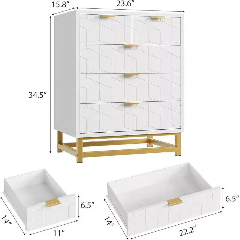Drawer Storage Cabinet, Dresser for Bedroom, 53.5 Dresser Organizer with Metal Handle and Legs