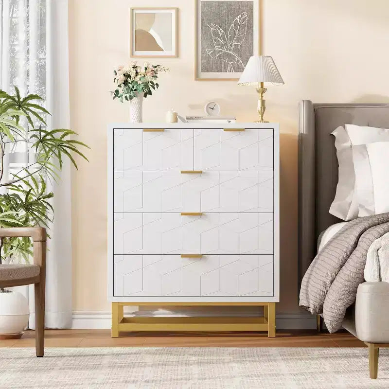 Drawer Storage Cabinet, Dresser for Bedroom, 53.5 Dresser Organizer with Metal Handle and Legs