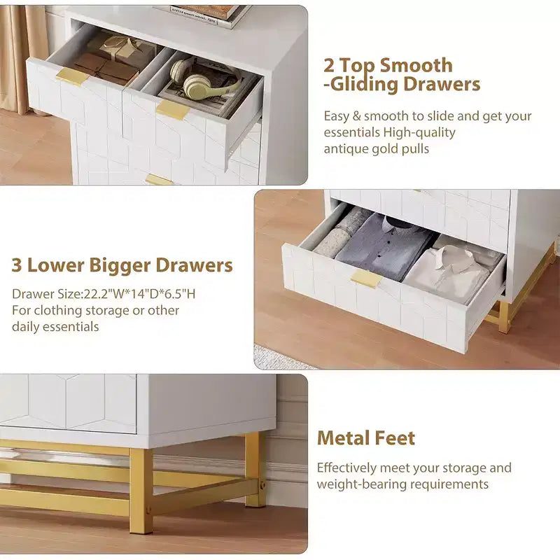 Drawer Storage Cabinet, Dresser for Bedroom, 53.5 Dresser Organizer with Metal Handle and Legs