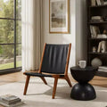 Chaise longue d'appoint moderne en cuir véritable avec cadre en bois, sans accoudoirs, noire