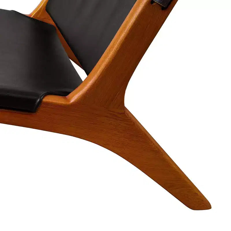 Chaise longue d'appoint moderne en cuir véritable avec cadre en bois, sans accoudoirs, noire