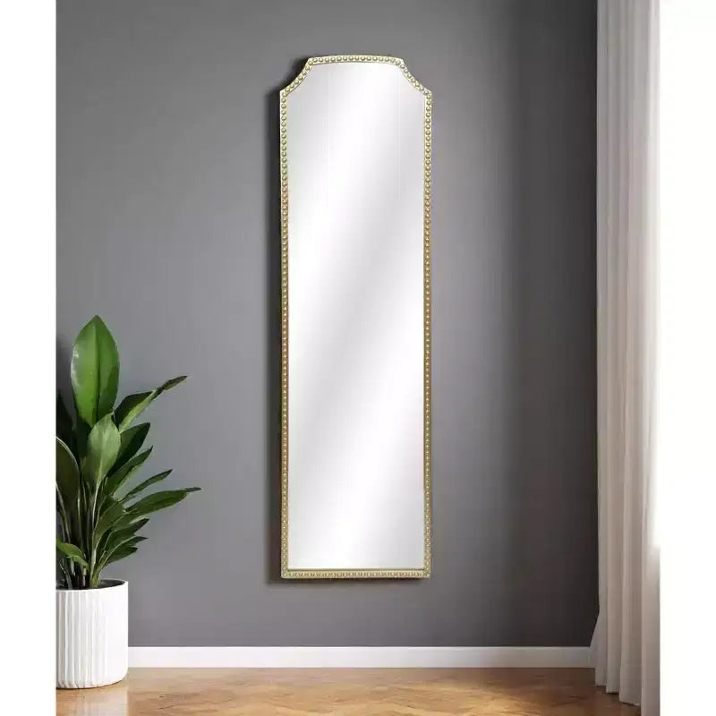Miroir suspendu pleine longueur en arc perlé, métal doré