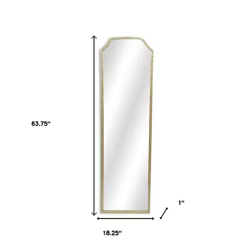 Miroir suspendu pleine longueur en arc perlé, métal doré