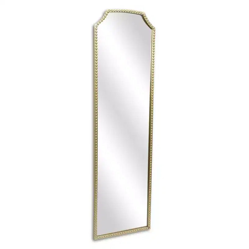Miroir suspendu pleine longueur en arc perlé, métal doré