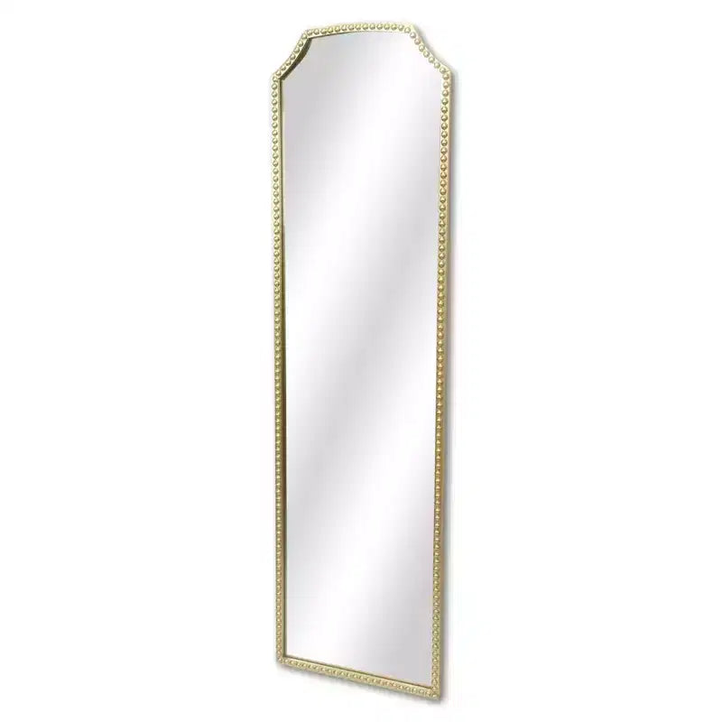 Miroir suspendu pleine longueur en arc perlé, métal doré