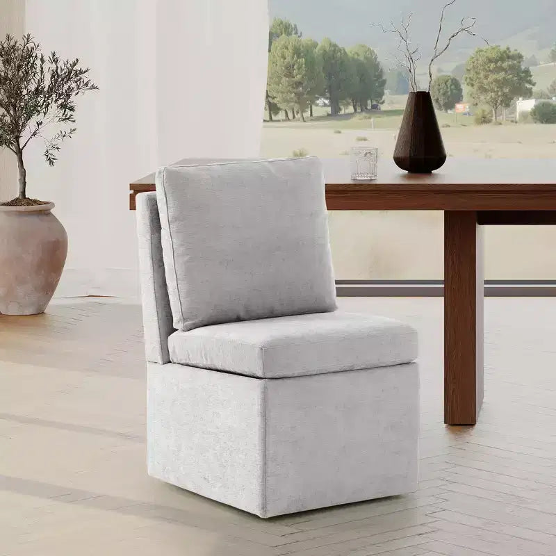 Chaises de salle à manger sans accoudoirs modernes rembourrées en chenille avec roulettes