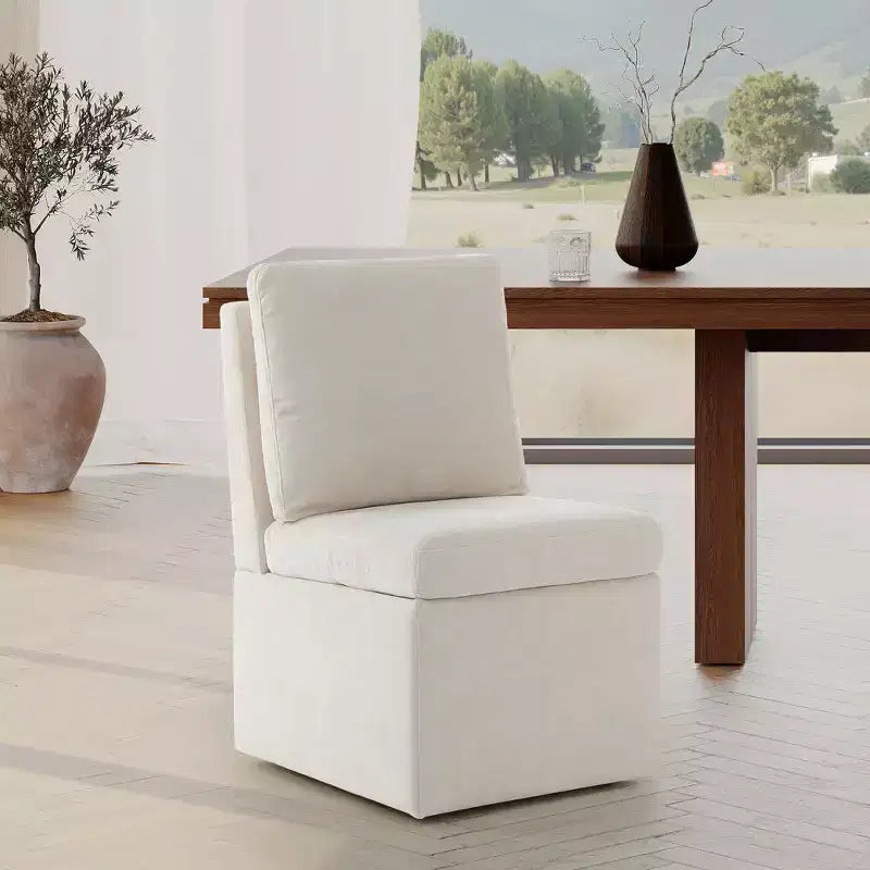 Chaises de salle à manger sans accoudoirs modernes rembourrées en chenille avec roulettes