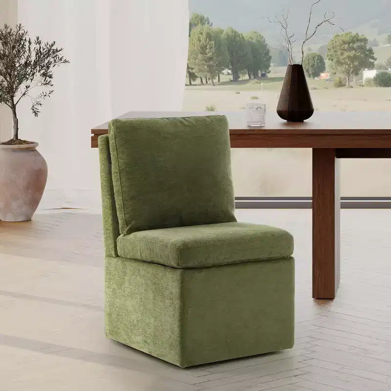 Chaises de salle à manger sans accoudoirs modernes rembourrées en chenille avec roulettes