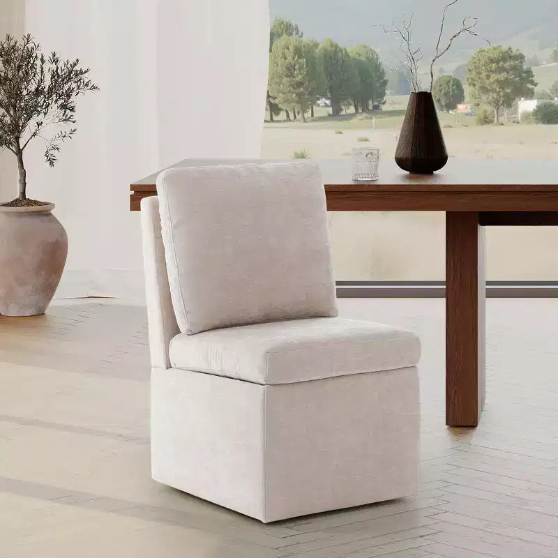 Chaises de salle à manger sans accoudoirs modernes rembourrées en chenille avec roulettes