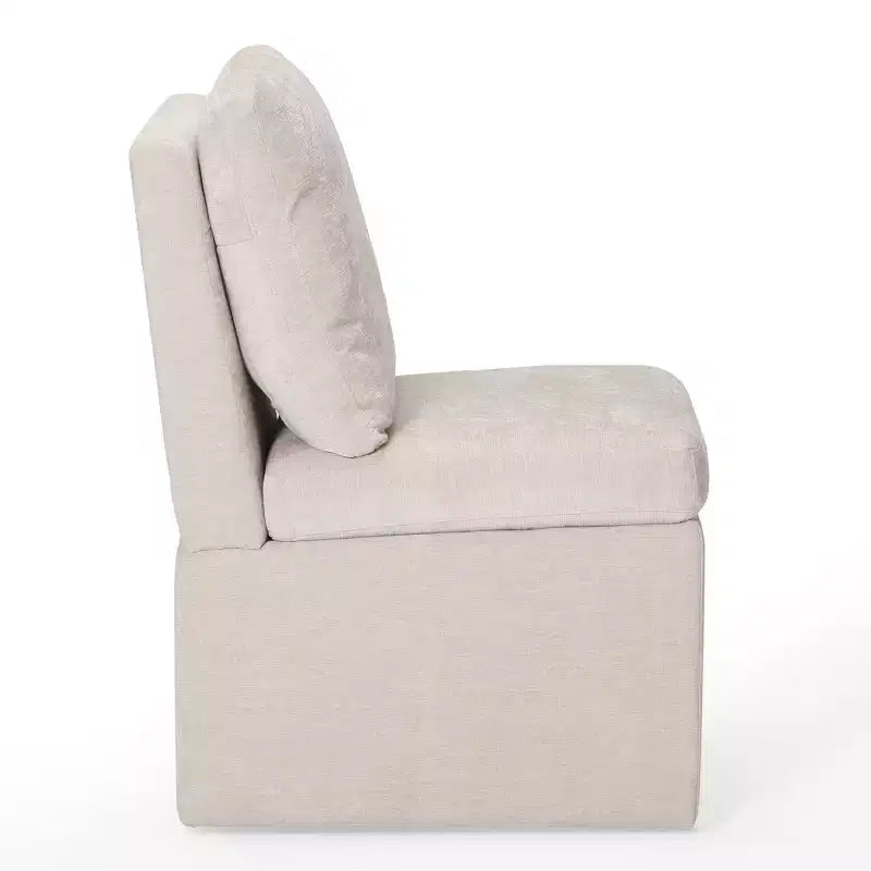 Chaises de salle à manger sans accoudoirs modernes rembourrées en chenille avec roulettes