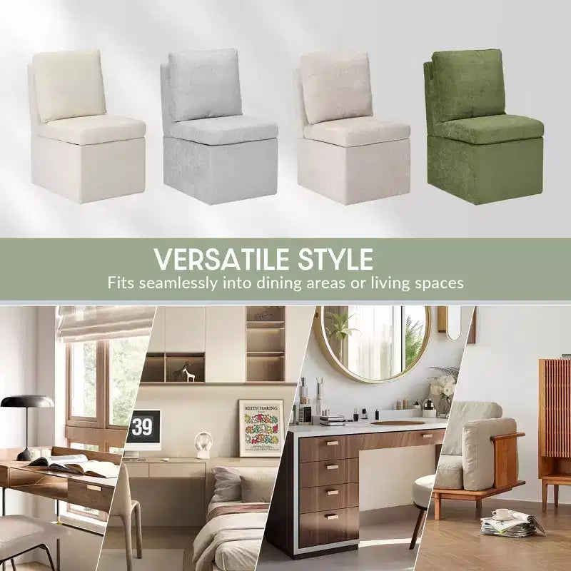 Chaises de salle à manger sans accoudoirs modernes rembourrées en chenille avec roulettes