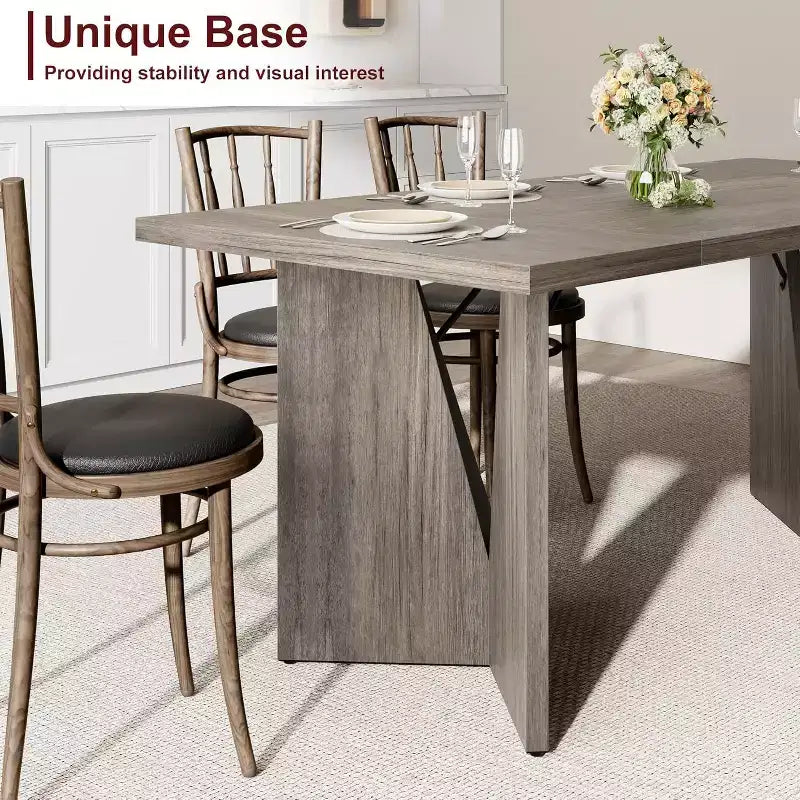 71 Inch Rectangular Dining Table for 6, Rustic Farmhouse Kitchen Table with Heavy Duty Legs