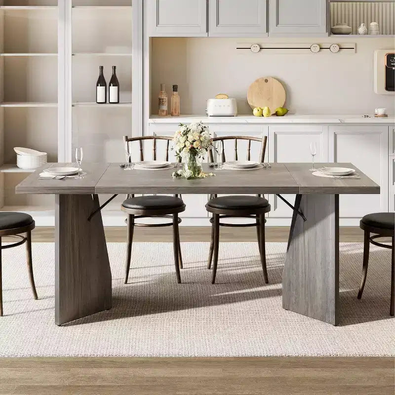 71 Inch Rectangular Dining Table for 6, Rustic Farmhouse Kitchen Table with Heavy Duty Legs