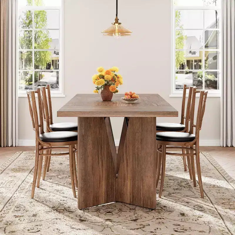 71 Inch Rectangular Dining Table for 6, Rustic Farmhouse Kitchen Table with Heavy Duty Legs