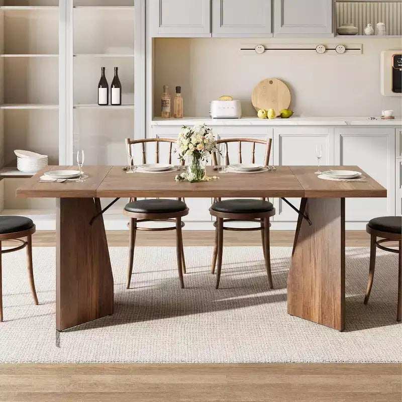 71 Inch Rectangular Dining Table for 6, Rustic Farmhouse Kitchen Table with Heavy Duty Legs